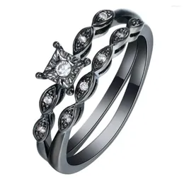 Bröllopsringar charm svart pistol löfte 2pc ring set sweet härlig mode smycken gåva prinsessan vit zirkon kvinnor engagemang