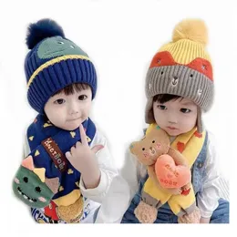 الأوشحة لفات القبعات الأوشحة القفازات مجموعات doit baby kids beanie dinosaur rabbit bear cartoon 2 pcs boys girls winter villus carf met