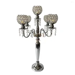 Dekoracja imprezy dekoracje zdarzenia Candelabra 5 ramion metalowy kryształ Candelabrum świecy uchwyt ślubny stół centralny dekoracje