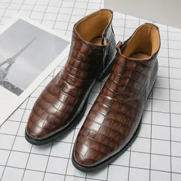 Homens crocodilo botas sólidas sapatos de cor padrão punho de pé com zíper retro e confortável