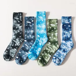 Men's Socks Men's Autumn And Winter Tie-dye Starry Sky Couple Street Skateboard Tide Ins Terry Personalized