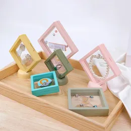 Kleurrijke PE -film sieraden opbergdoos ring armband reiskoffer 3D drijvende frame stofdichte displayboxen