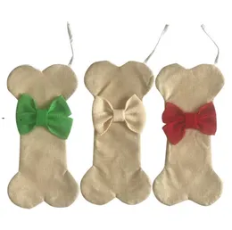 Dog Bones Christmas Socks Santa Claus Candy Stocking Bowknot Sock Xmas Tree Pendant Festival Party Decoration BBB15667