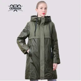 여성의 플러스 사이즈 겉옷 코트 ceprask 스프링 가을 여성 재킷 파카가 후드 긴 퀼트 얇은 면화 방풍 의류 220922