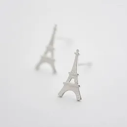 Studörhängen 925 Solid Real Sterling Silver Eiffel Tower for Women Party Gift Jewelry Pendientes BOUCLE D OREILLE EH977