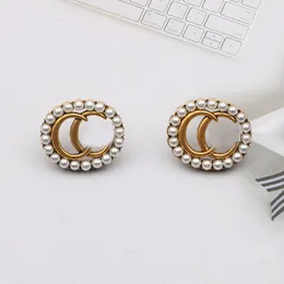 Simple Stud 18K Gold Plated 925 Silver Luxury Brand Designers G Letters Geometric Fashion Women Round Crystal Rhinestone Pearl Earring Bride Wedding Party Jewerlry