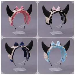 Party Supplies Gothic Lolita Hairband Cute Devil Horns Ears Headband Maid Lace Bow Bell Headbands Hair Hoop Anime Cosplay Girl Accessories