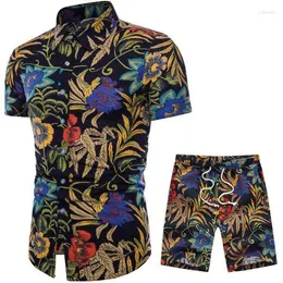 Męskie dresy Zogaa 2022 Letni w stylu bawełniany i lniany garnitur koszulki męskie krótkie szorty z krótkim rękawem m-5xl
