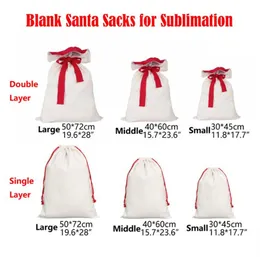 sublimation Christmas Santa Sacks small middle Large double layer Christmas Canvas DIY blank Gift Bag candy bags Reusable Personalized for Xmas Package Storage