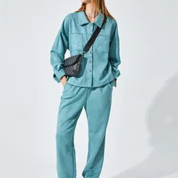 Women's Two Piece Pants GCAROL Women tracksuits Velvet Jacket And Pants Drop Shoulder Oversized Coat SingleBreasted Elastic Waist Overalls Cargo M L 220922