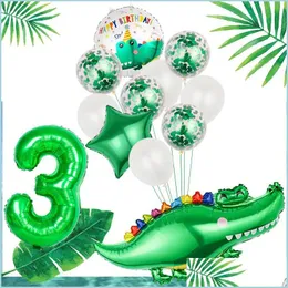 Decorazione per feste 1 Set Nt Palloncini Foil Coccodrillo Safari Animali Compleanno per bambini 32 pollici Numero Paillettes Lattice Globos Decorazioni per la casapar Yydhhome Dh0Hp