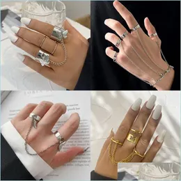 Cuff Punk Geometric Sier Color Chain Wrist Bracelet For Men Ring Charm Set Couple Emo Fashion Jewelry Gifts Psera 5582 Q Dhseller2010 Dhk2L