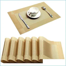 Mats kuddar 6/4st Gold Placemat Washable PVC Dining Table Set Weave Diagonal Frame Teslin Tygsk￥l Bowl Non-Slip Pad Dr FFSHOP2001 DHMUK