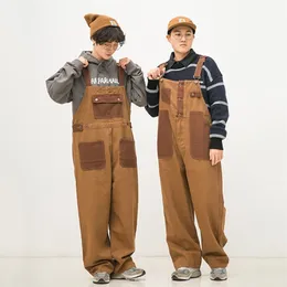 Men's Pants Men Clothing Japanese Retro Orangebrown Color Matching Neutral Overalls Twosided Couple Loose Straight Overalls 220922