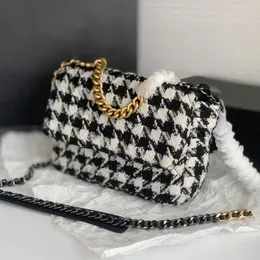 19 سلسلة المرأة الكلاسيكية رفرف Houndstooth حقائب الذهب سلسلة معدنية Hanlde حمل محفظة نغمتين سلسلة Crossbody الكتف جامبو ماكسي مصمم حقائب 26CM / 30CM