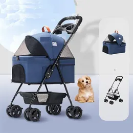 Coprisedili per auto per cani Passeggino per cani Viaggio staccabile Born Cat Pull Cart Doppio strato Leggero Assorbimento a quattro ruote Universale