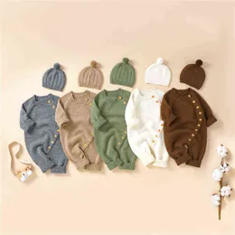 Rompers Newborn Baby Rompers Hats Clothing Sets Autumn Winter Solid Knitted Infants Kids Boy Girl Sweaters Jumpsuits Outfits 2Pc Knitwear J220922