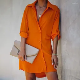 Casual Dresses Ocstrade FALCON BUTTON DOWN WRAP SHIRT DRESS - ORANGE