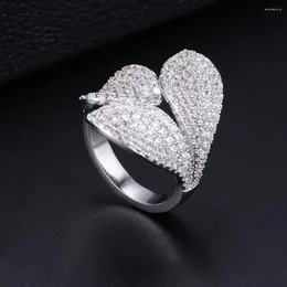 Fedi nuziali Blachette Fashion Flower Leaves Shape Regolabile Pieno Cubic Zirconia Fidanzamento Gioielli da dito da sposa per donna Ragazza