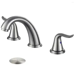 Bathroom Sink Faucets 2 Handle 3 Hole And Cold Water Solid Brass Stainless Steel Faucet Brushed Nickel