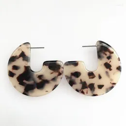 Dangle Earrings UJBOX Factory Wholesale Classic Leopard Resin Women Geometric Half Round Drop Size 44mm Jewelry Gift