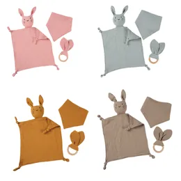 3st/Set Baby Cotton Gaze Animal Comforting Handduk Spädbarnssaliv Förkläde Bete Rabbit Bite Ring