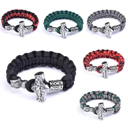 S3231 Charm męski stal nierdzewna Viking Hammer Unmbrella Rope Tkana bransoletka Outdoor Sport Bracelets