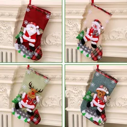 Julfest Stocking Tree Decor Candy Presentpåse Snowman Santa Claus Elk Bear Print Gift