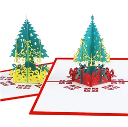 ￁rbol de Navidad 3D Pop Up Tarjetas de felicitaci￳n Gold Red Trees Merry Navidad Tarjetas de vacaciones hechas a mano