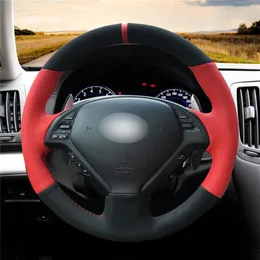 Czerwony skórzany czarny zamsz dłoni szycie okładka kierownicy samochodu do Infiniti G25 G35 G37 QX50 EX25 EX35 EX37 2008-2013250V