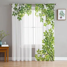 Vorhang Grüne Zweige Pflanze Blätter Tüll Vorhänge für Wohnzimmer Schlafzimmer Dekoration Transparent Chiffon Sheer Voile Fenster