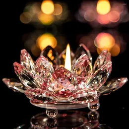 Candle Holders Quartz Crystal Lotus Flower Crafts Glass Fengshui Ornaments Figurines Home Wedding Party Decor Souvenir 80mm