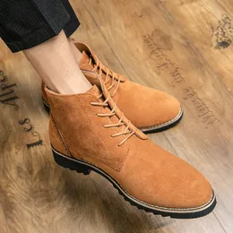 Chelsea Boots Men Shoes Martin boots suede Solid Color All-match pointed toe lace-up casual leather shoes Daily Workplace Hotel Wedding Business Dress Shoes