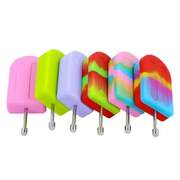 Sigara Renkli Silikon Dondurma Popsicle Style Stil Kutusu Tırnaklarla Taşınabilir Tırnaklar Tırnak Kaşık Kova Kuru Bong Herb Tütün Yağ Donanları Mühürlü Konteyner Kavanozları