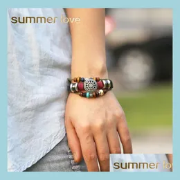 ارتباط سلسلة مصنوعة يدويًا Mtilayer Beads Sun Flower Charm Bracelet للنساء رجال Yoga شقرا جلد مجوهرات عصرية هدية تسليم 202 DHT1R