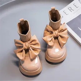 Autumn Kids Socks Boots Fashion Childrens Single Boot Patent Leather Bow Child Girls Leather Shoes