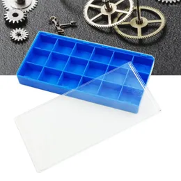 Kit di riparazione dell'orologio Scatola di immagazzinaggio delle parti 18 griglie Custodia per piccoli accessori Custodia per organizer Contenitore in plastica con coperchio antipolvere