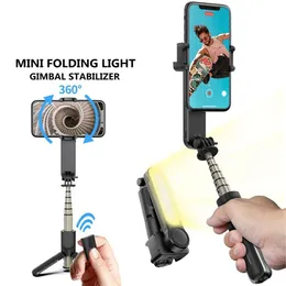 Wireless Bluetooth selfie stick gimbal stabilisator stativ vikbar monopod med LED -ljus fjärrlucka för iPhone grossist