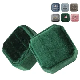 Jewelry Pouches Octagon Velvet Ring Bearer Box - Premium Gorgeous Vintage Double Display Holder With Detachable Lid For Proposal T84A