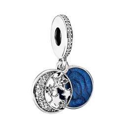 Moon Blue Sky Dangle Charm 925 srebrny srebrny biżuteria DIY dla bransoletki Bangle Pandora