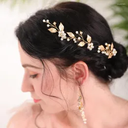 Kopfschmuck Vintage Blätter Perlen Strass Gold Haarnadeln Hochzeit Party Bankett Fest Frauen Accessoires Braut Kopfschmuck Set