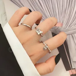 Mode Herz Ring Set Punk Schmetterling Ringe für Frauen Mädchen Elegante Schöne Metall Silber Farbe Schmuck