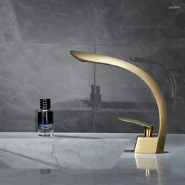 Bathroom Sink Faucets Tuqiu Basin Faucet Brushed Gold Mixer Tap Grey/Black Wash Single Handle And Cold Waterfall