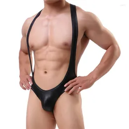 Men's Body Shapers Men's Men Sharpes Faux Leather Bodysuit Sexy Shapewear Suit Slimming Bodywear Wresting Singlet Club Lingerie