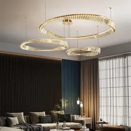 Kolye lambaları Modern lüks oturma odası LED Dimmabable kaplama çelik altın düzensiz halka ışıkları K9 kristaller asılı lamba