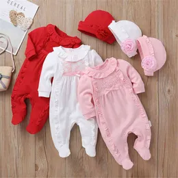 Rompers wiosna jesienna księżniczka Baby Baby Long Sleeve Girl Girl Romper Hat Cotton Toddler Ubrania Baby Rompers Jumpsuits J220922