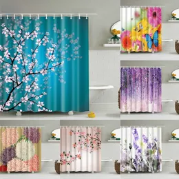 Cortinas de chuveiro Cortina de estilo chinês Planta de flor 3D Planta paisagem Decoração de banheira Decoração de poliéster à prova d'água 220922