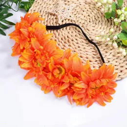 Bandanas 1PC Elastyczność Opaska na głowę sztuczny słonecznik Wreath Ward Hair Banddress do imprezy pomarańczowej