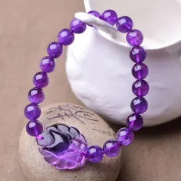 Strand Wholesale Purple Crystal Bracelets 8mm Round Beads With Nine Tails Lucky For Women Help Wealthy Fashion Jewelry