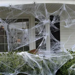 Outras festa festivas fornecem decorações de Halloween Spider Web Super Stretchwebs com aranhas falsas decoração de cena assustadora Adereços de terror 220922